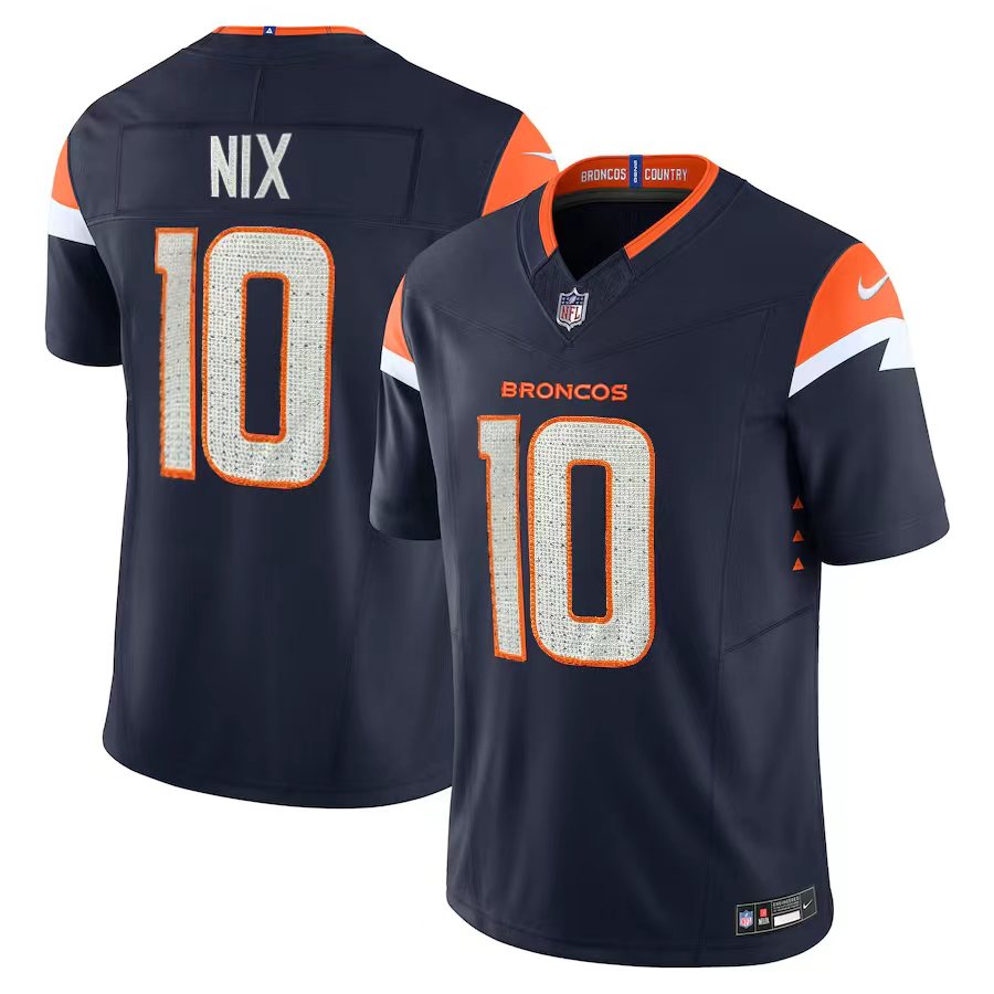 [Diamond-Studded Collector's Edition] Men's Denver Broncos Bo Nix Nike Navy Alternate Vapor F.U.S.E. Limited Jersey - Jersey