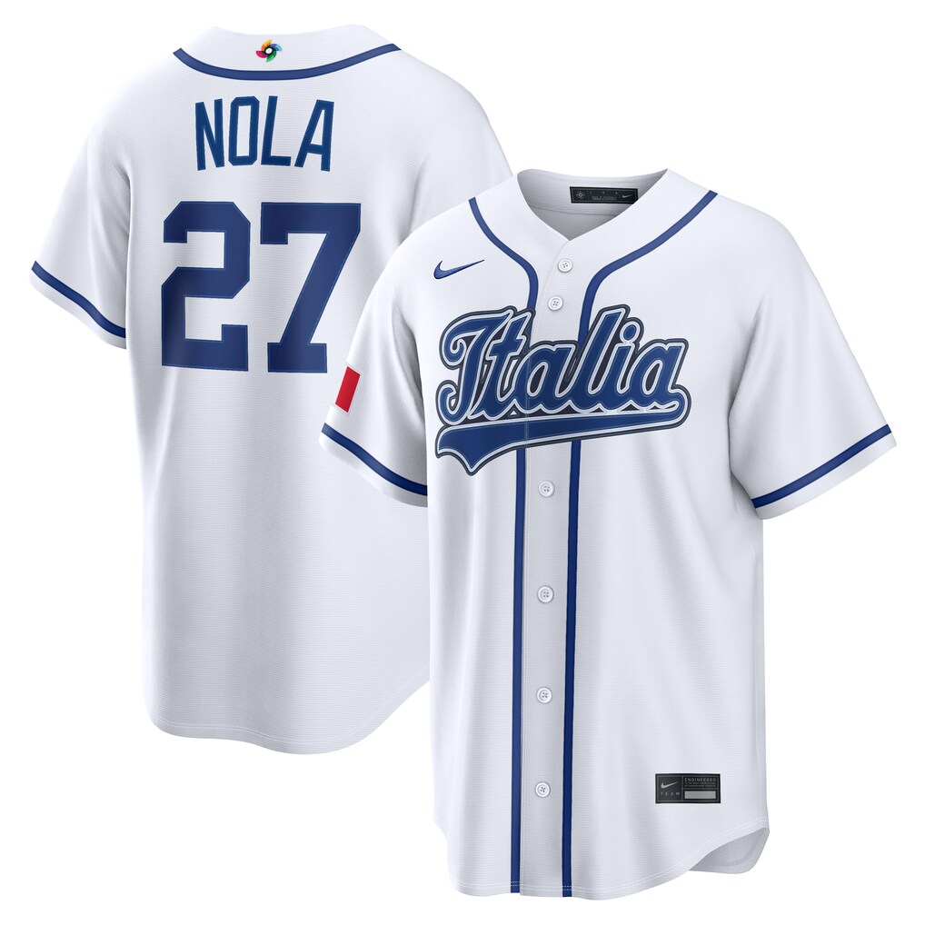 Men's Italy Baseball Aaron Nola Nike White 2026 World Baseball Classic Home Stadium Jersey - Jersey