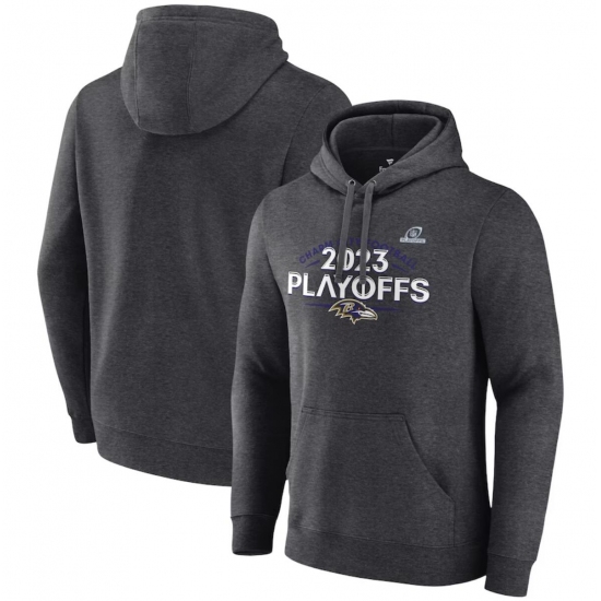 Men's Baltimore Ravens Heather Charcoal 2023 Playoffs Fleece Pullover Hoodie - Jersey