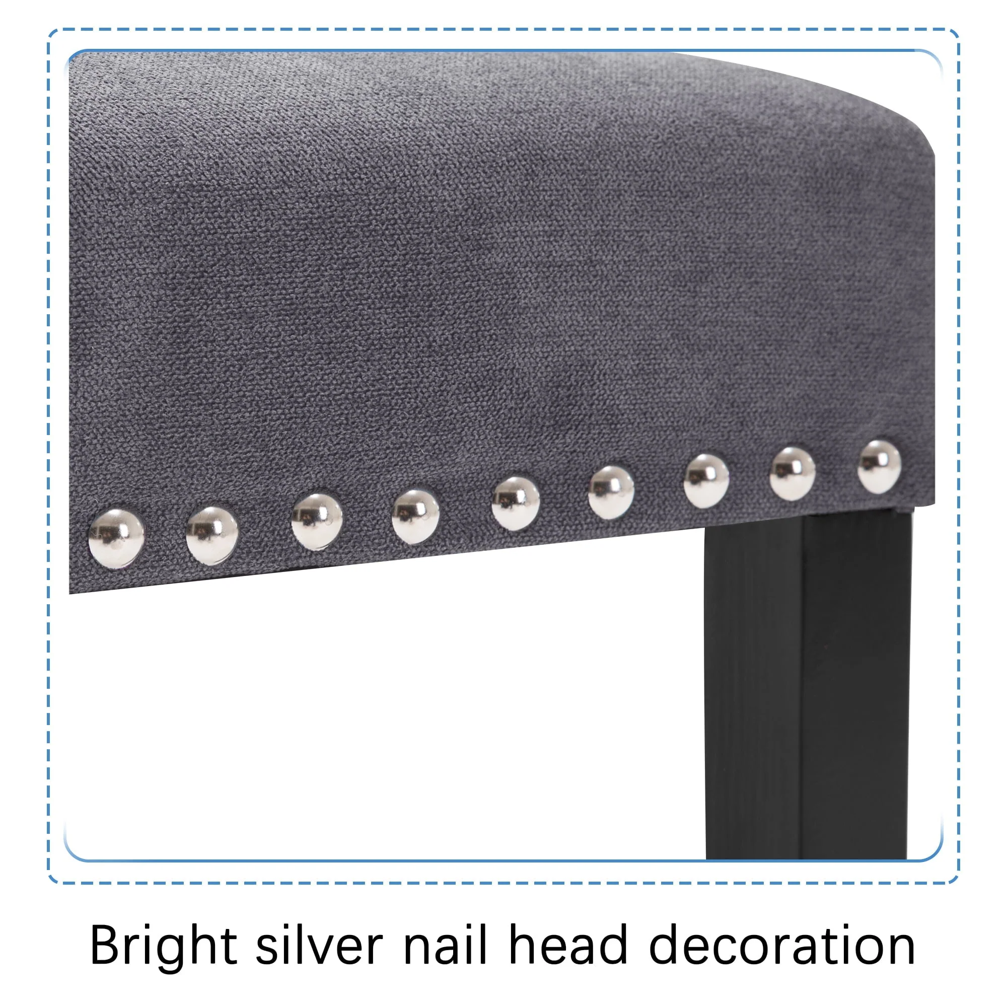 Fabric Upholstered Dining Chair with Silver Nailhead Trim in Gray, Set of 2