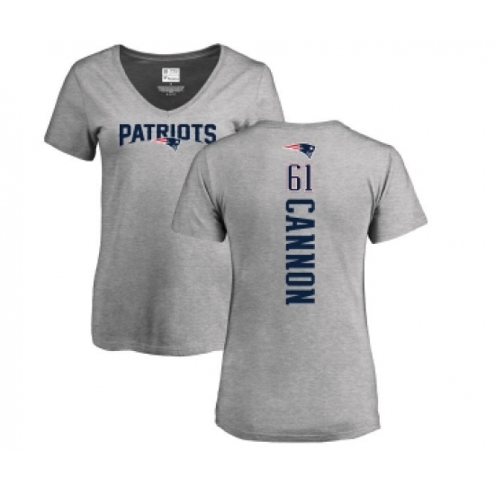 Football Women's New England Patriots #61 Marcus Cannon Ash Backer V-Neck T-Shirt - Jersey