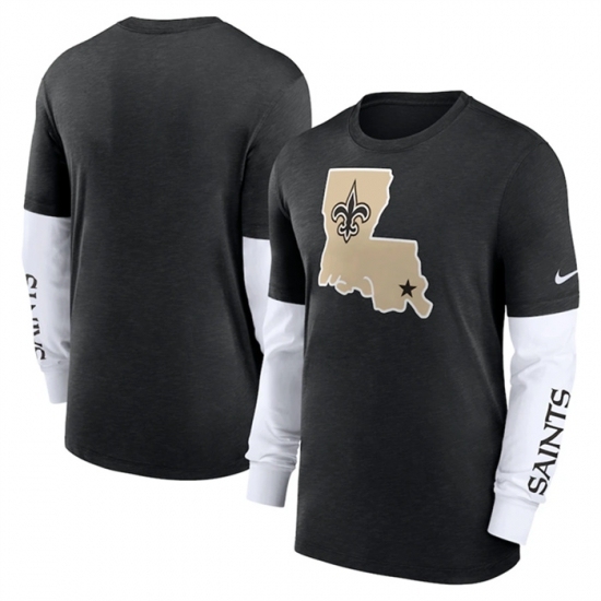 Men's New Orleans Saints Heather Black Slub Fashion Long Sleeve T Shirt - Jersey