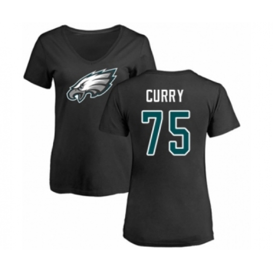 Women's Philadelphia Eagles #75 Vinny Curry Black Name & Number Logo Slim Fit T-Shirt - Jersey