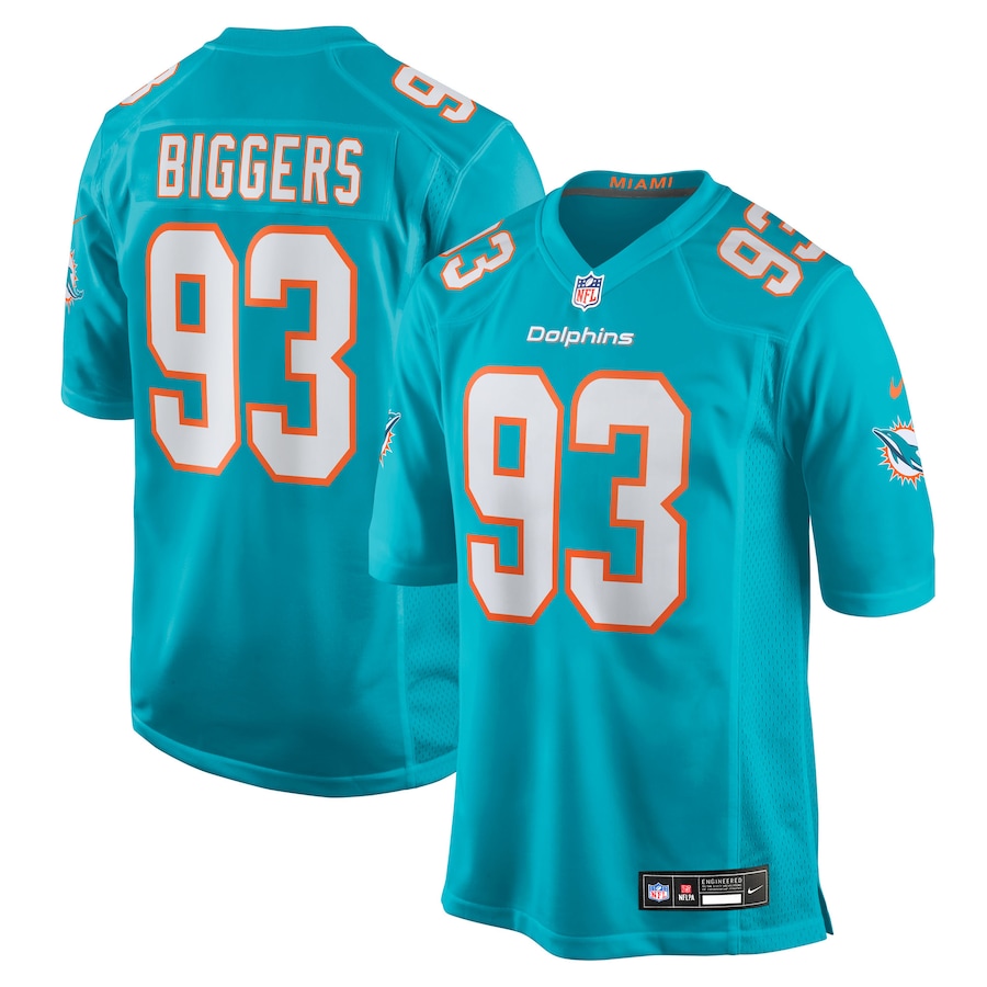 Men's Miami Dolphins Zeek Biggers Nike Aqua Team Game Jersey - Jersey