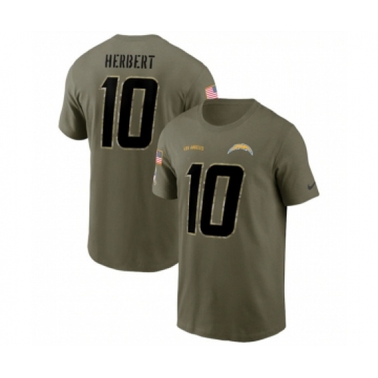 Men's Los Angeles Chargers #10 Justin Herbert 2022 Olive Salute to Service T-Shirt - Jersey