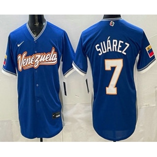 Men's Venezuela #7 Eugenio Suarez Blue 2026 World Baseball Classic Cool Base Jersey - Jersey