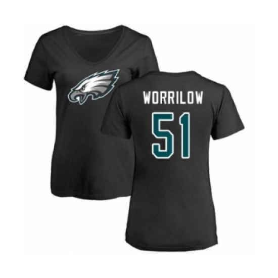 Women's Philadelphia Eagles #51 Paul Worrilow Black Name & Number Logo Slim Fit T-Shirt - Jersey