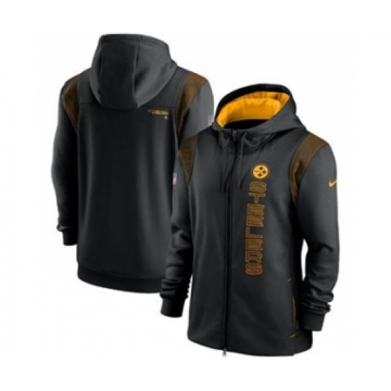 Men's Pittsburgh Steelers 2021 Black Sideline Team Performance Full-Zip Hoodie - Jersey