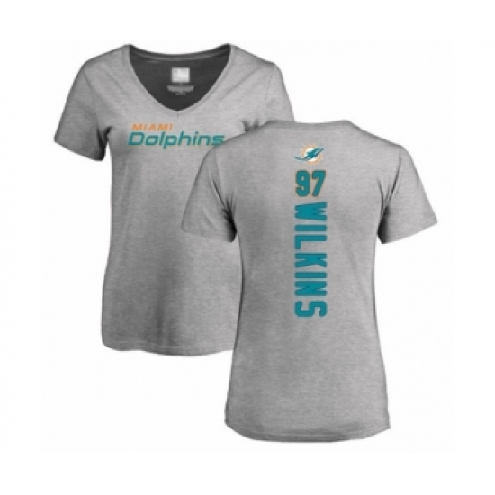 Football Women's Miami Dolphins #97 Christian Wilkins Ash Backer T-Shirt - Jersey