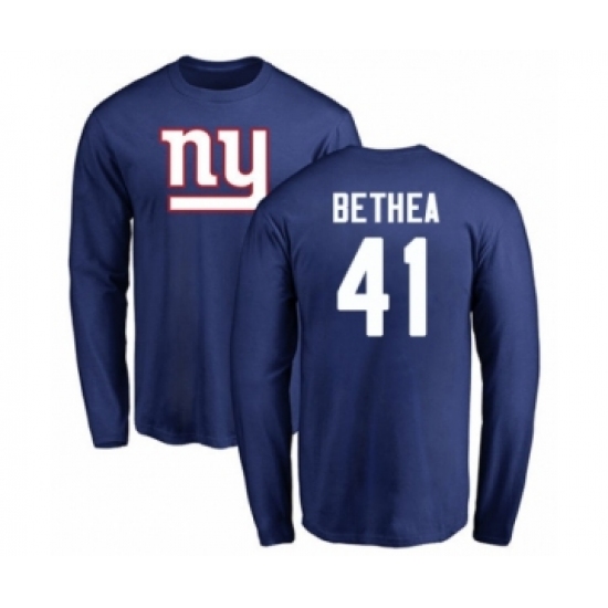 Football New York Giants #41 Antoine Bethea Royal Blue Name & Number Logo Long Sleeve T-Shirt - Jersey