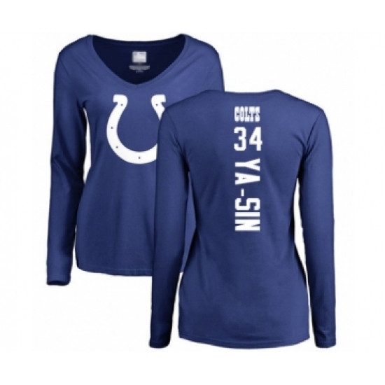 Football Women's Indianapolis Colts #34 Rock Ya-Sin Royal Blue Backer Long Sleeve T-Shirt - Jersey