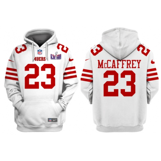 Men's San Francisco 49ers #23 Christian McCaffrey White Super Bowl LVIII Alternate Pullover Hoodie - Jersey