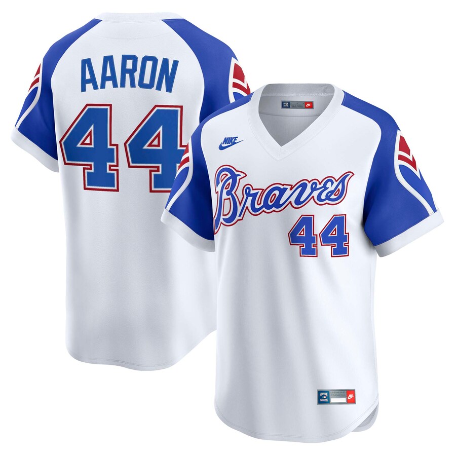 Men's Atlanta Braves Hank Aaron Nike White Throwback Cooperstown Collection Limited Jersey - Jersey