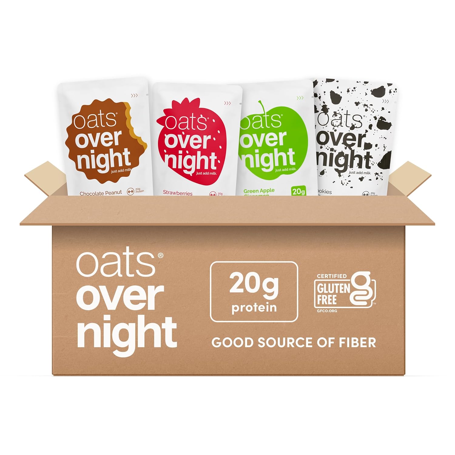 Oats Overnight -Classic Variety Pack High Protein, High Fiber Breakfast Shake - Gluten Free, Non GMO Oatmeal Strawberries & Cream, Green Apple Cinnamon & More (8 Pack)
