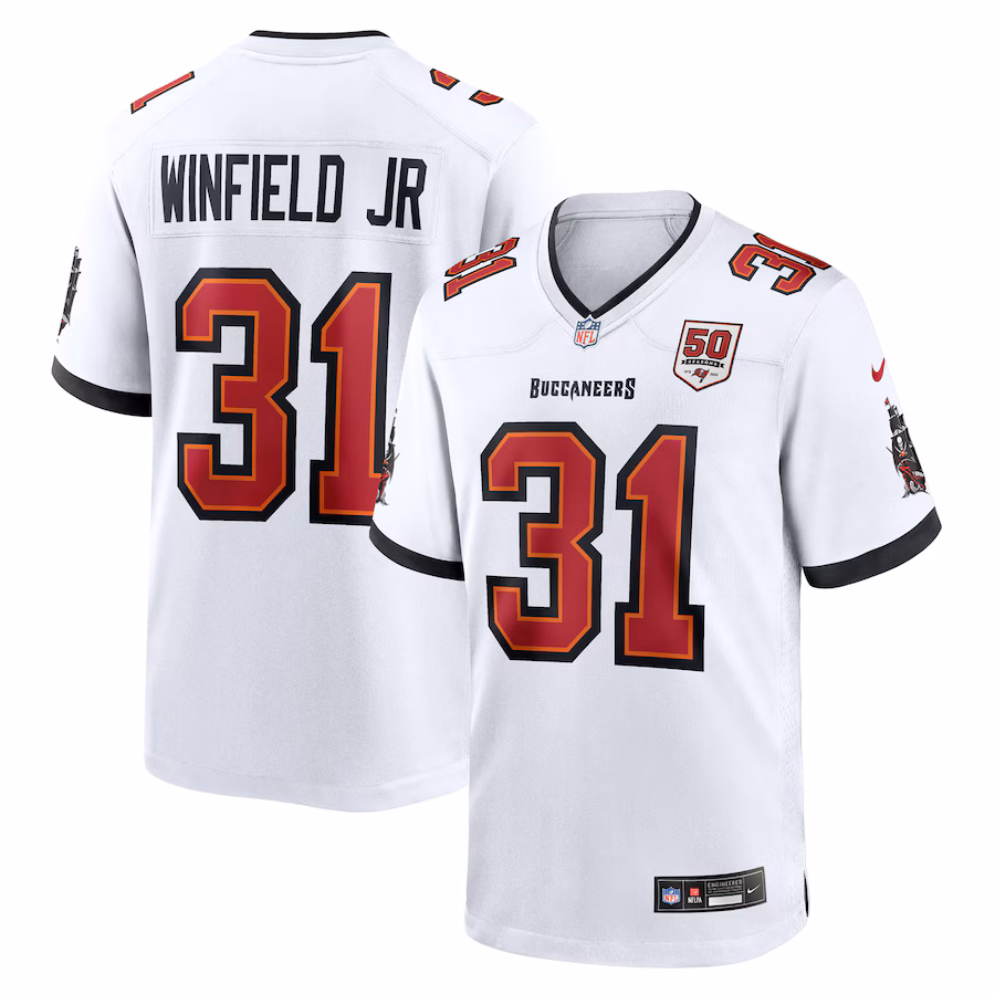 Men's Tampa Bay Buccaneers Antoine Winfield Jr. Nike White 50th Season Patch Game Jersey - Jersey