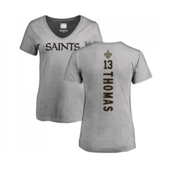Football Women's New Orleans Saints #13 Michael Thomas Ash Backer V-Neck T-Shirt - Jersey