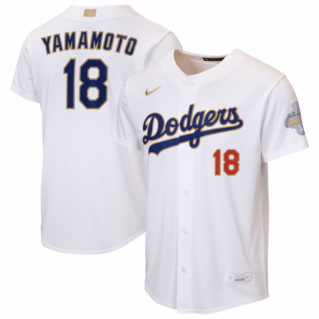 Youth Los Angeles Dodgers Yoshinobu Yamamoto Nike White 2026 Gold Collection Home Replica Jersey - Jersey