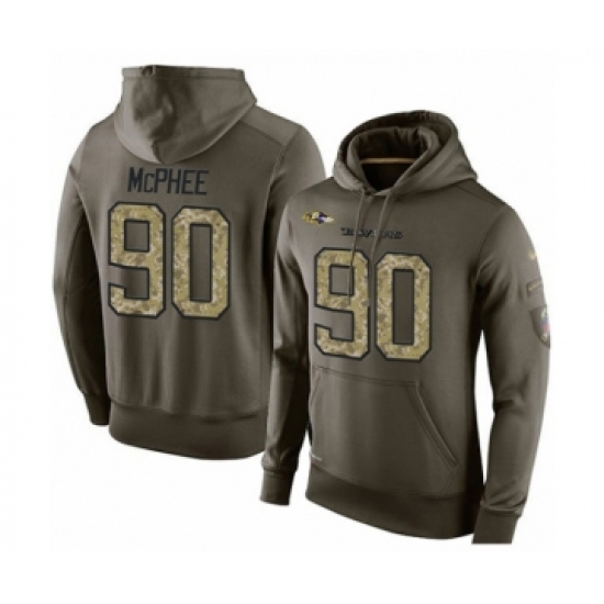 Football Men's Baltimore Ravens #90 Pernell McPhee Green Salute To Service Pullover Hoodie - Jersey
