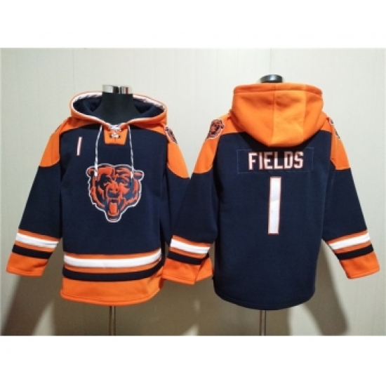 Men's Chicago Bears #1 Justin Fields Navy Ageless Must-Have Lace-Up Pullover Hoodie - Jersey