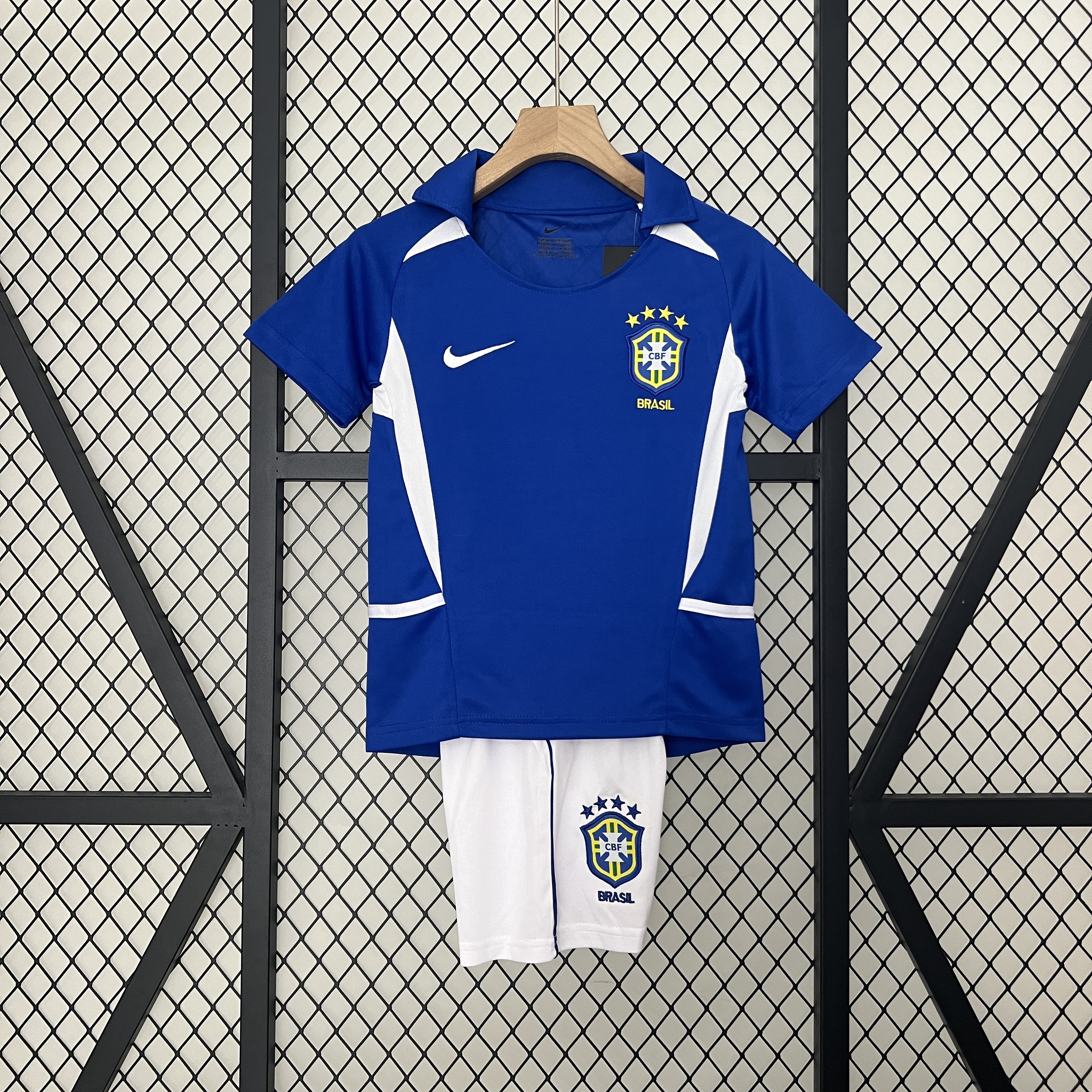 Brazil Retro Jersey Away Uniform Kids Kit Jersey+Shorts World Cup 2002 - Jersey