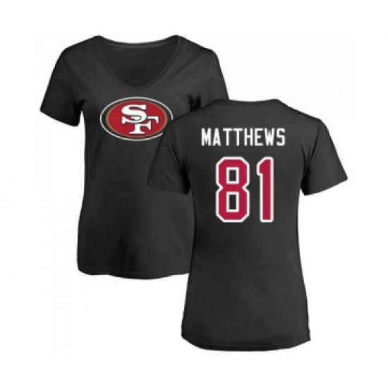 Football Women's San Francisco 49ers #81 Jordan Matthews Black Name & Number Logo T-Shirt - Jersey