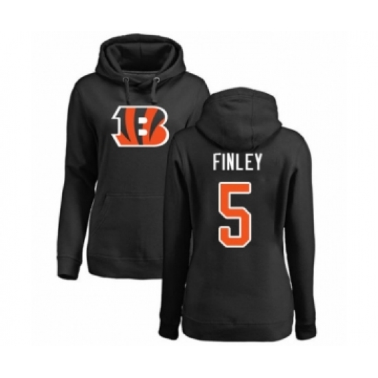 Football Women's Cincinnati Bengals #5 Ryan Finley Black Name & Number Logo Pullover Hoodie - Jersey