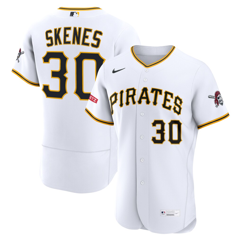 Men's Pittsburgh Pirates Paul Skenes Nike White Home Authentic Sponsor Patch Jersey - Jersey