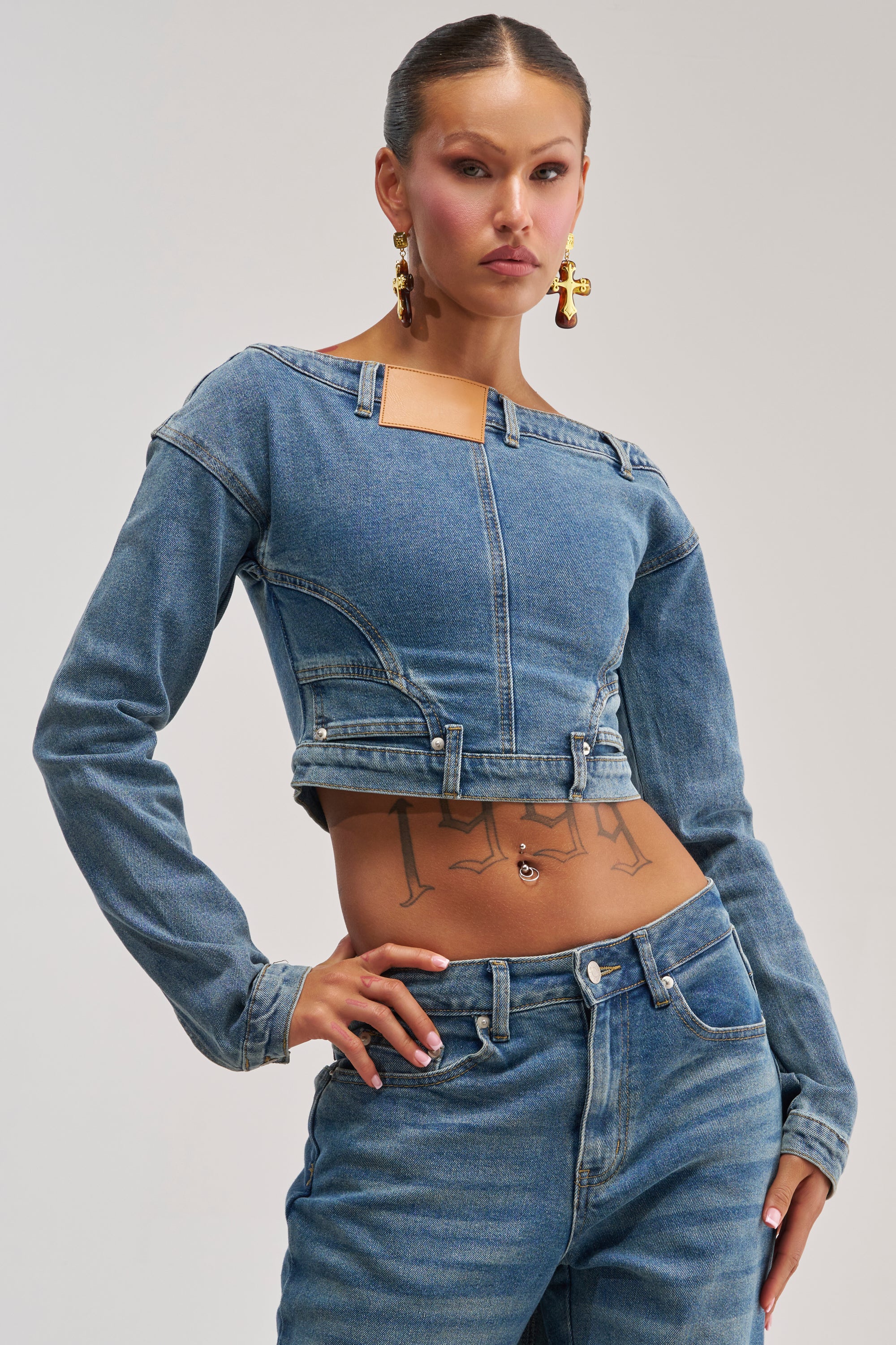 SHAKE IT OFF DENIM OFF THE SHOULDER TOP - Akira Wear