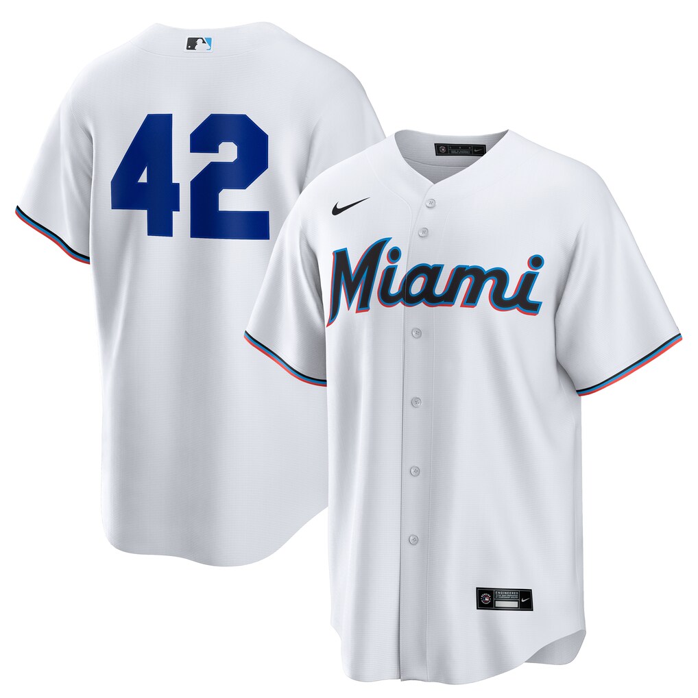 Men's Miami Marlins Nike White Home  2025 Jackie Robinson Day Replica Jersey - Jersey