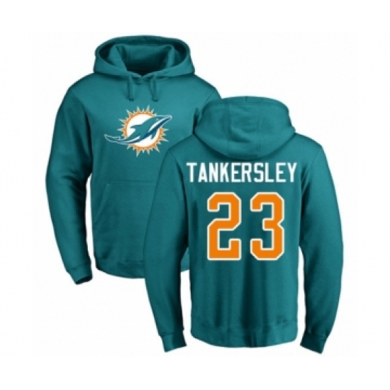 Football Miami Dolphins #23 Cordrea Tankersley Aqua Green Name & Number Logo Pullover Hoodie - Jersey