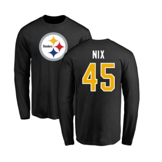 Football Pittsburgh Steelers #45 Roosevelt Nix Black Name & Number Logo Long Sleeve T-Shirt - Jersey