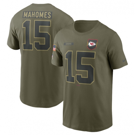 Men's Kansas City Chiefs #15 Patrick Mahomes Olive 2025 Salute to Service Name & Number T-Shirt - Jersey