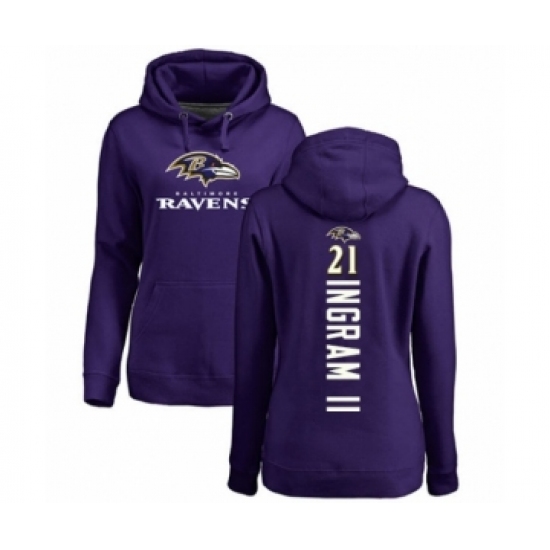 Football Women's Baltimore Ravens #21 Mark Ingram II Purple Backer Pullover Hoodie - Jersey