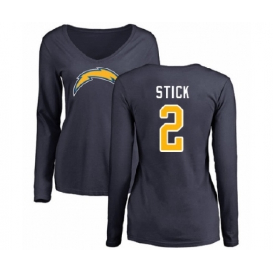 Football Women's Los Angeles Chargers #2 Easton Stick Navy Blue Name & Number Logo Long Sleeve T-Shirt - Jersey