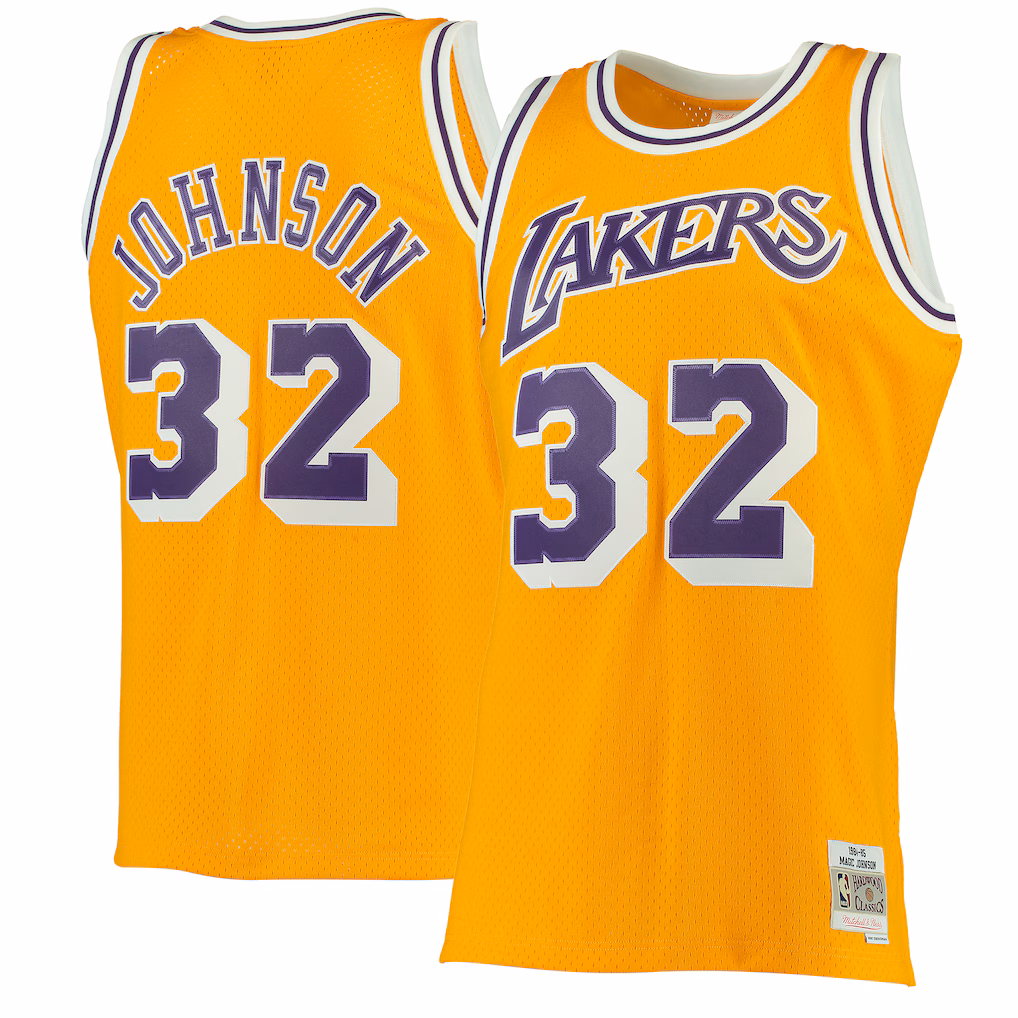 Men's Los Angeles Lakers Magic Johnson Mitchell & Ness Gold 1984/85 Hardwood Classics Swingman Jersey - Jersey