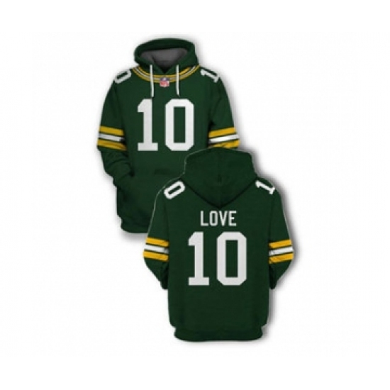 Men's Green Bay Packers #10 Jordan Love 2021 Green Pullover Football Hoodie - Jersey