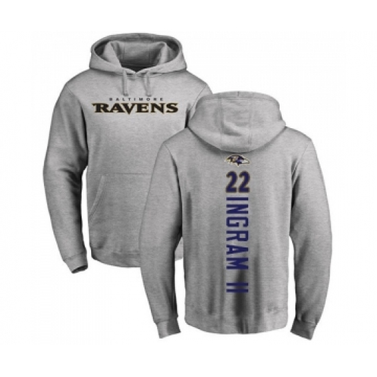 Football Baltimore Ravens #22 Mark Ingram II Ash Backer Pullover Hoodie - Jersey