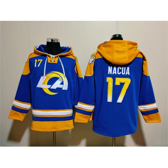 Men's Los Angeles Rams #17 Puka Nacua Blue Ageless Must-Have Lace-Up Pullover Hoodie - Jersey