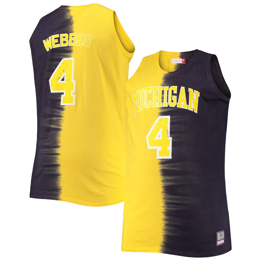 Men's Mitchell & Ness Chris Webber Navy/Maize Michigan Wolverines Big & Tall Player Tie-Dye Jersey - Jersey