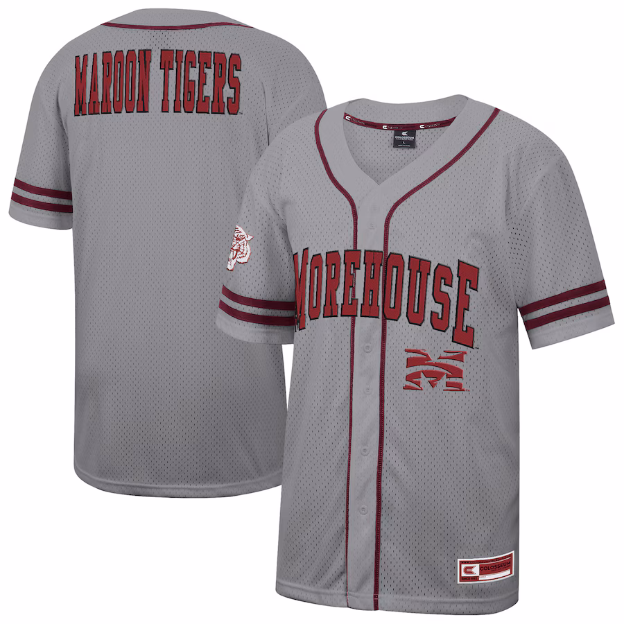 Men's Colosseum Gray Morehouse Maroon Tigers Free Spirited Baseball Jersey - Jersey