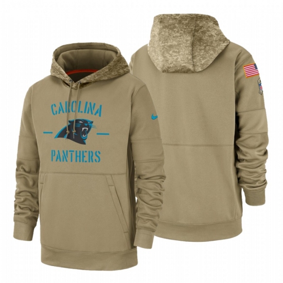 Men's Carolina Panthers 2019 Salute to Service Tan Sideline Therma Pullover Hoodie - Jersey