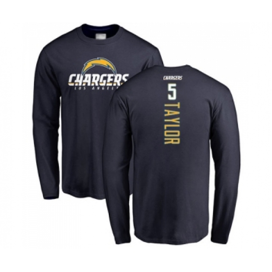 Football Los Angeles Chargers #5 Tyrod Taylor Navy Blue Backer Long Sleeve T-Shirt - Jersey