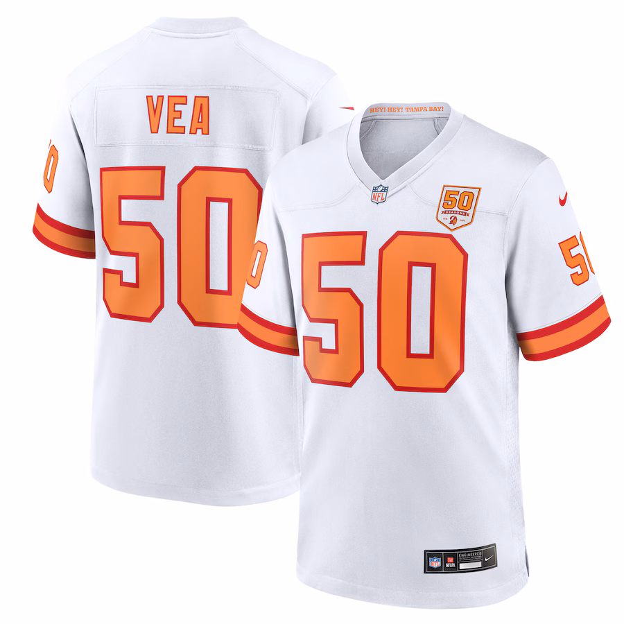 Men's '76 Tampa Bay Buccaneers Vita Vea Nike White 50th Season Game Jersey - Jersey