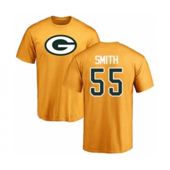 Football Green Bay Packers #55 Za'Darius Smith Gold Name & Number Logo T-Shirt - Jersey