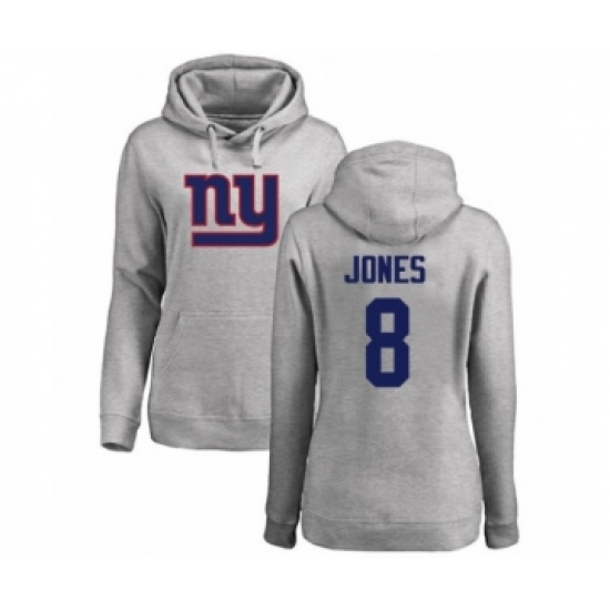 Football Women's New York Giants #8 Daniel Jones Ash Name & Number Logo Pullover Hoodie - Jersey