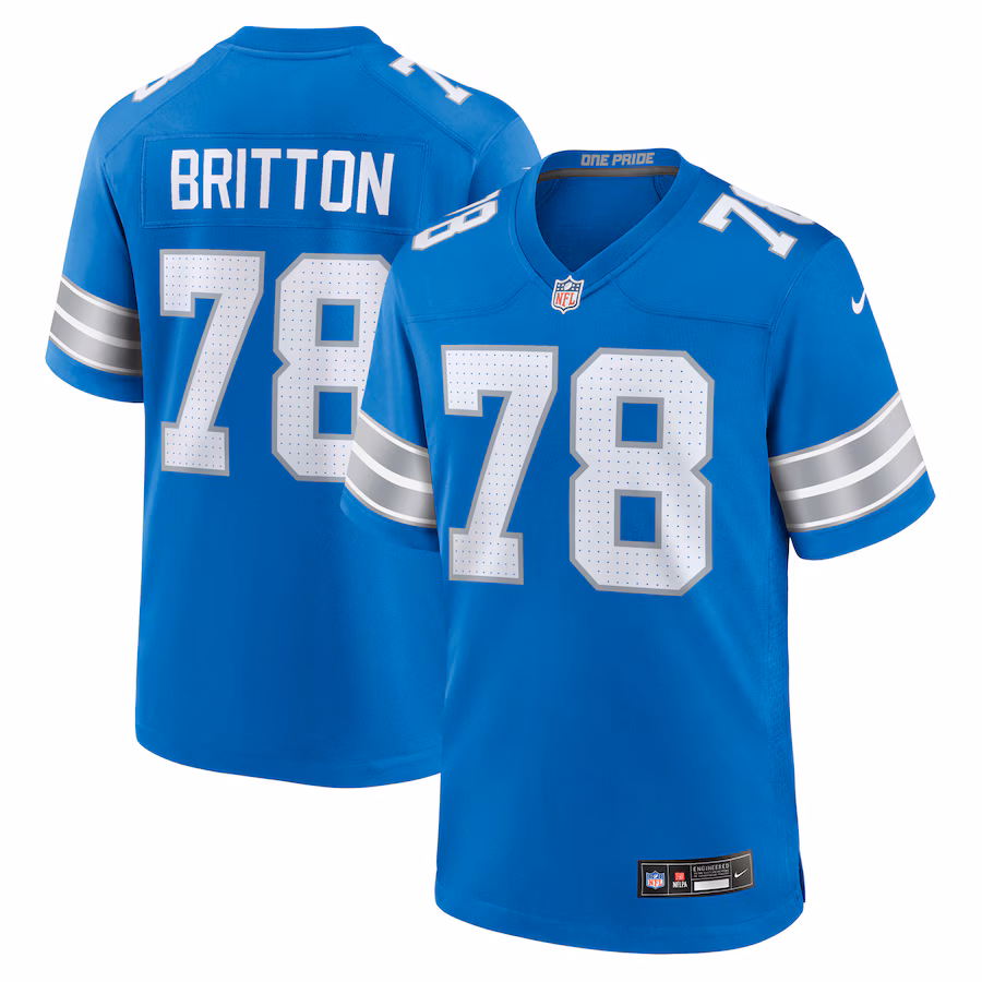 Men's Detroit Lions Gunner Britton Nike Blue Team Game Jersey - Jersey