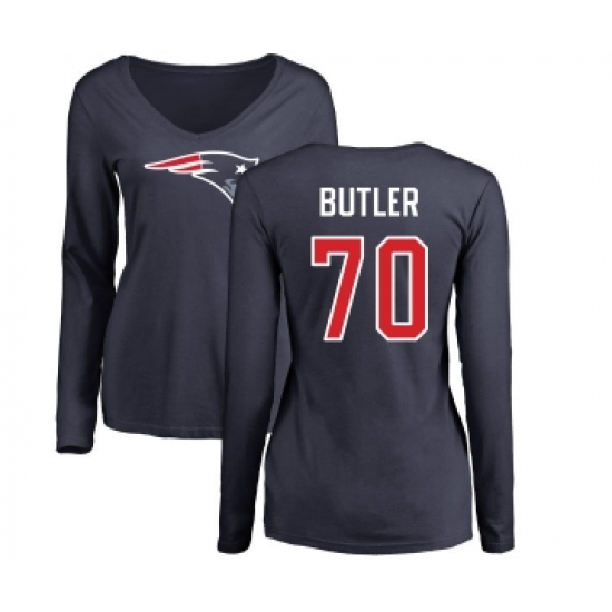 New England Patriots #70 Adam Butler Navy Blue Name & Number Logo Slim Fit Long Sleeve T-Shirt - Jersey