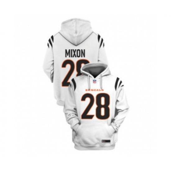 Men's Cincinnati Bengals #28 Joe Mixon 2021 White Pullover Football Hoodie - Jersey