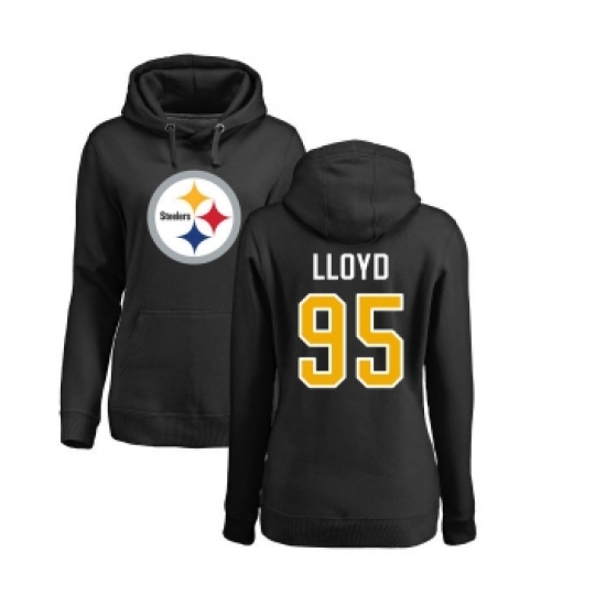 Football Women's Pittsburgh Steelers #95 Greg Lloyd Black Name & Number Logo Pullover Hoodie - Jersey