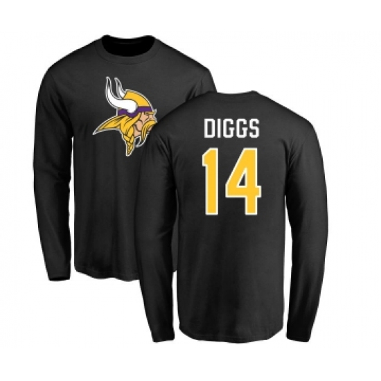 Football Minnesota Vikings #14 Stefon Diggs Black Name & Number Logo Long Sleeve T-Shirt - Jersey